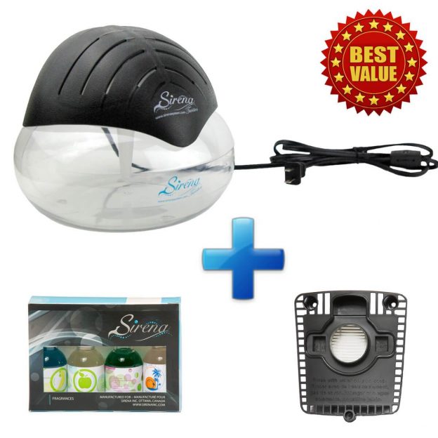 Sirena Twister (Black) + Sirena Fragrance Pack + Replacement HEPA Filter (BUNDLE)